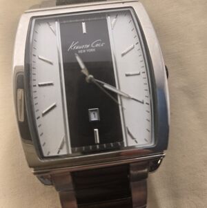 Kenneth Cole Silver and Black Rectangular Watch